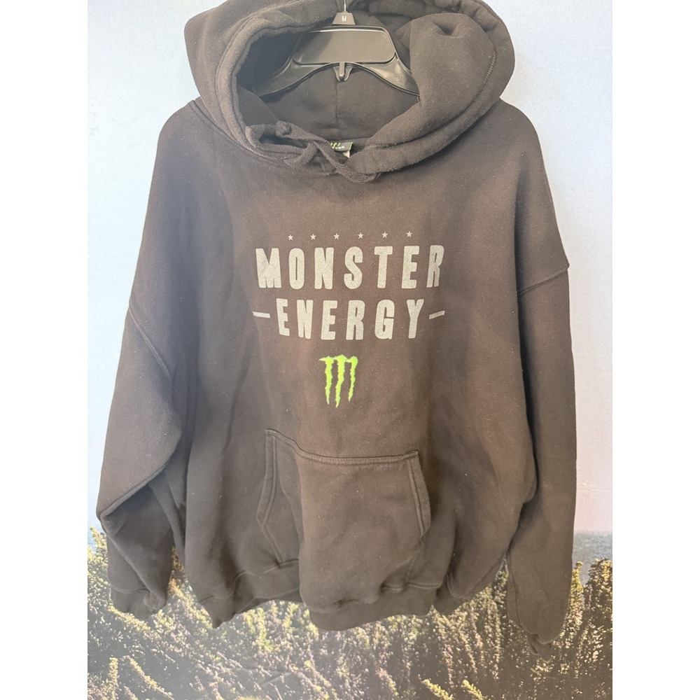 Monster Energy Drink Black Hoodie 3XL Y2K Sporty Grunge Streetwear Pockets